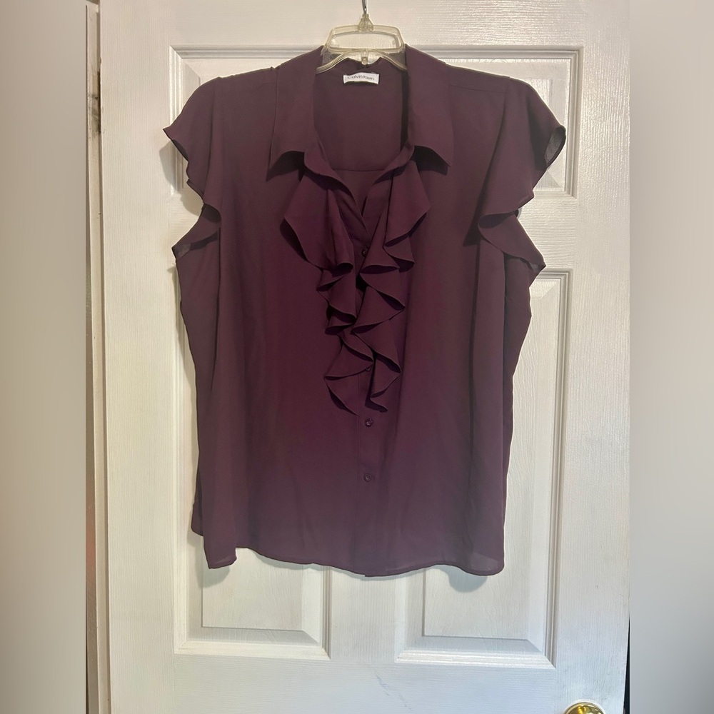 Calvin Klein Deep Purple Ruffle Blouse